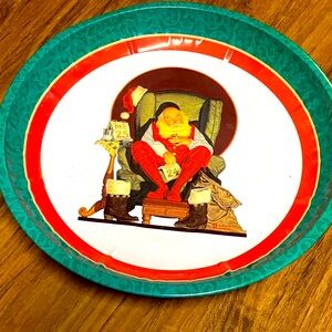 Rare vintage metal tin tray, Santa sleeping in chair, 10 inch By Robert Gunn